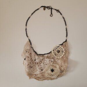 Pepita Crochet Bibbed Necklace with Stone Accents